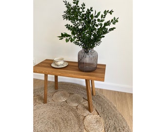 Handmade Oak Bench 70x30x40 cm – Wooden Side Stool, Sofa Helper, Minimalist Bedroom Seat, Natural Oil Finish