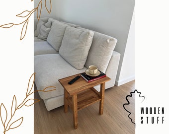 Solid Oak Side Table – Handmade 48x25x48 cm Wooden Stool / Nightstand, Modern Farmhouse End Table, Oil-Wax Finish