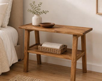 Solid Oak Console Bench – Handmade 78x25x48 cm, Natural Wood Entryway Table, Farmhouse Style, Oil-Wax Finish
