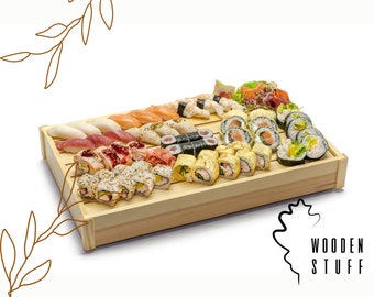 Extra Large Wooden Sushi Serving Box – Handmade Pine Tray 50x30x7 cm, Japanese Presentation Board