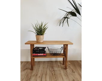 Handmade Solid Oak Bench with Shelf and X Detail 78x25x48 cm – Rustic Wooden Hallway Seat, Entryway Shoe Storage, Minimalist Furniture