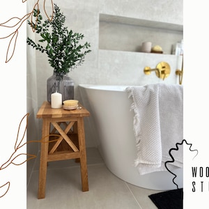 Oak Sofa Helper For Living Room Stool Wooden Bench For Bathroom Custom Furniture Bespoke Minimalistic Style Oak Console 48 cm X