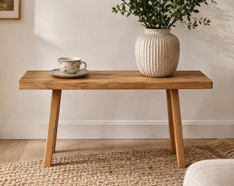 Handmade Oak Bench 70x30x40 cm – Wooden Side Stool, Sofa Helper, Minimalist Bedroom Seat, Natural Oil Finish