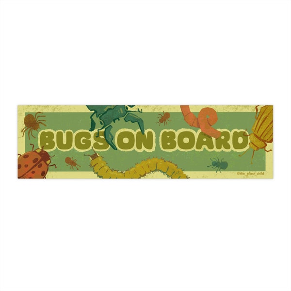 BUGS ON BOARD // bumper sticker Funny retro rainbow bug/insect/beetle 70s inspired design 11.5” x 3” stickers