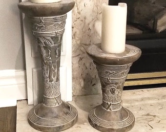 Vintage Pillar Candle Holders - Safari / Jungle Theme - Pacific Coast LTG -  Designer Resin Candle Holders - 1992