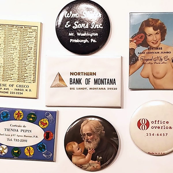 Vintage Collectible Advertising Pocket Mirrors - 2 Sets of 2 Rectangle / 1 Set of 3 Round