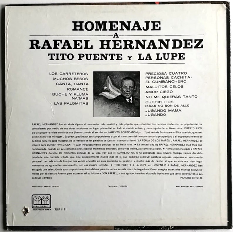 Rare Tito Puente Y La Lupe Homenaje A Rafael Hernandez / Vinyl LP