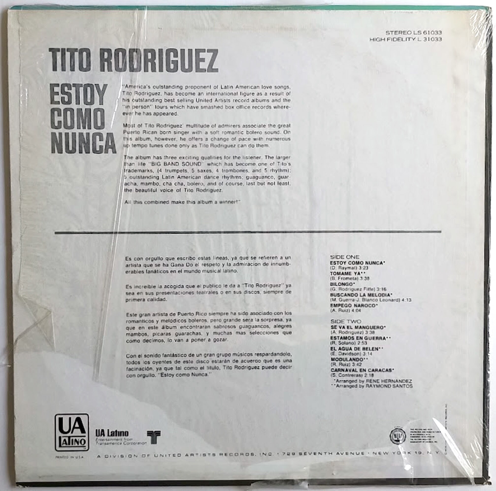 Tito Rodriguez Estoy Como Nunca / Vinyl LP/ original 1968 