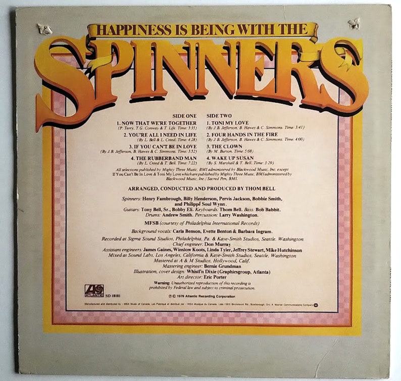 Spinners Happiness is Being With the Spinners / Vinyl LP / original 1976 Atlantic Records