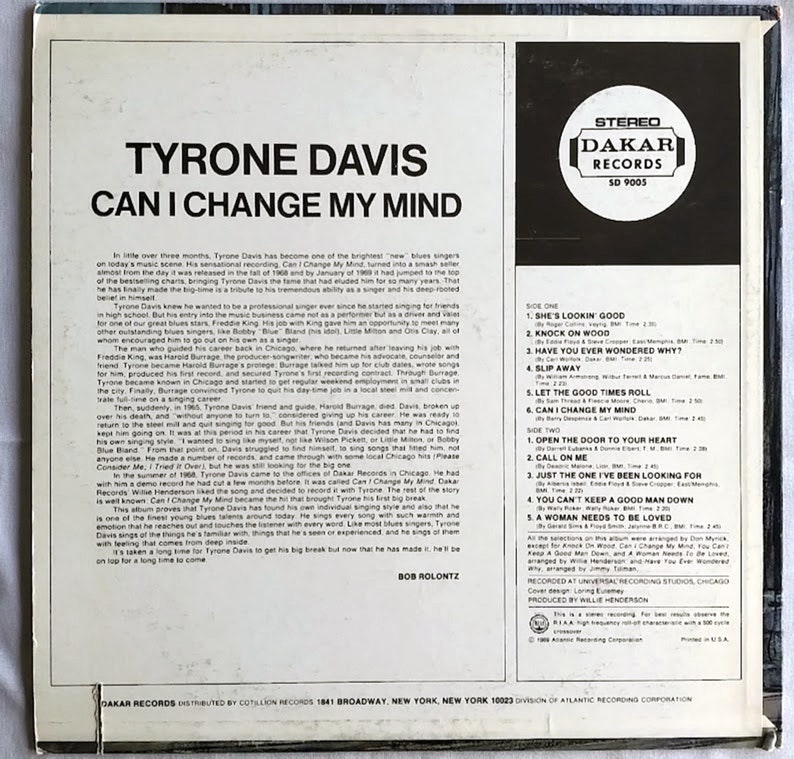 Tyrone davis can i change my mind vinyl lp original 1969 dakar