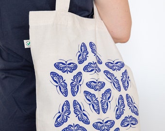 Organic Cotton Tote Bag with Fish Illustration, Long Handles, Eco Friendly Fabric Shopping Bag, Fair wear