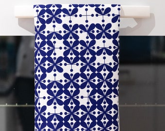 Pattern tea towel, 100% Cotton dish towel, geometric design in navy blue screen-printed by hand, makes the perfect kitchen gift