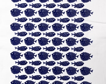 Porcupine Fish organic cotton tea towel, hand screen printed, 50x70 cm