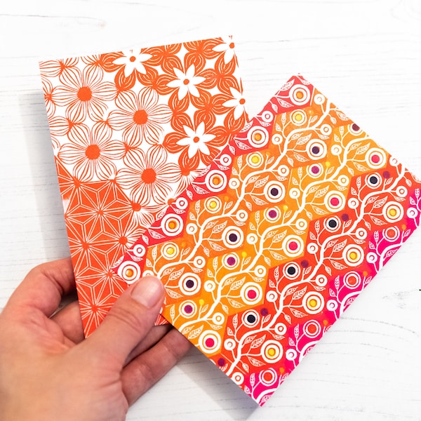 Pattern Postcard Set, Geometric Postcard Pack, Set of 2 Blank Cards, Post Card Art, Stationery Gifts, Block Printed Design
