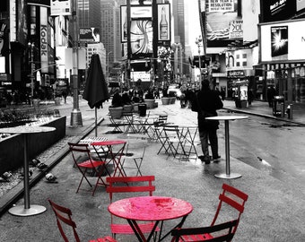 Times Square New York City Black White & Red Printable Photography Wall Art