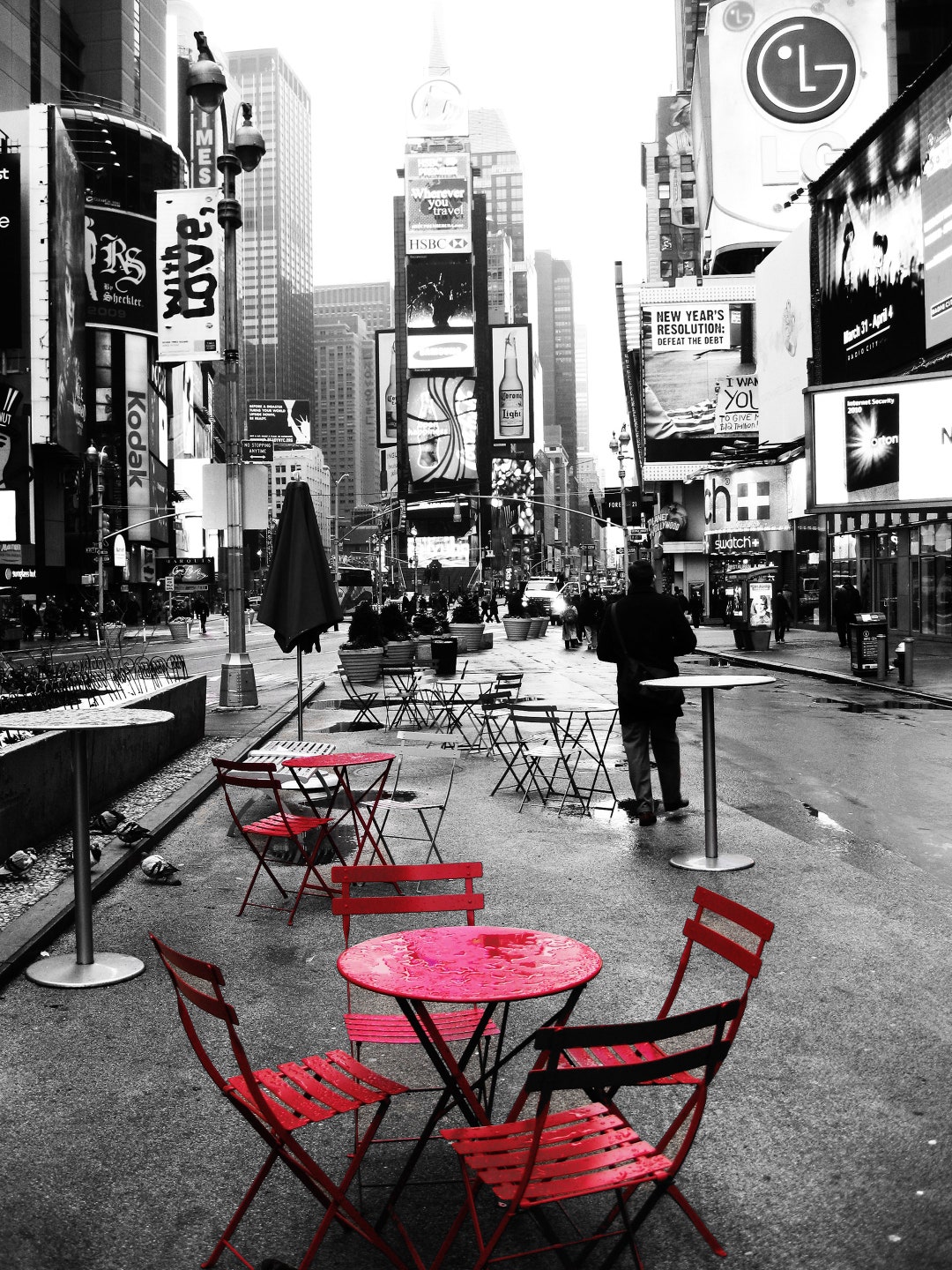 Times Square New York City Black White & Red Printable Photography Wall