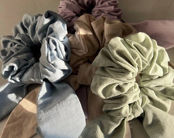 Linen-Blend Bowknots Scrunchies (Single or Pack of 3) | Elastic Band Hair Tie | Sustainable | STANDARD 100 by OEKO-TEX