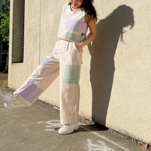 Pantalon large à taille haute Mélange de lin Textile peint à la main Durable NORME 100 par OEKO-TEX image 1