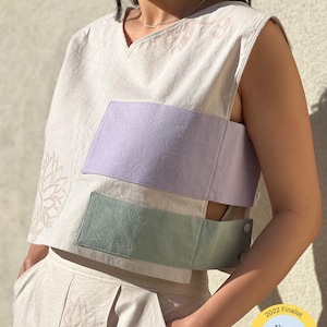 Sleeveless V-Neck Blouse | Linen Blend | Patching | Sustainable | STANDARD 100 by OEKO-TEX