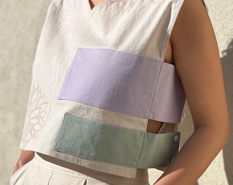 Sleeveless V-Neck Blouse | Linen Blend | Patching | Sustainable | STANDARD 100 by OEKO-TEX