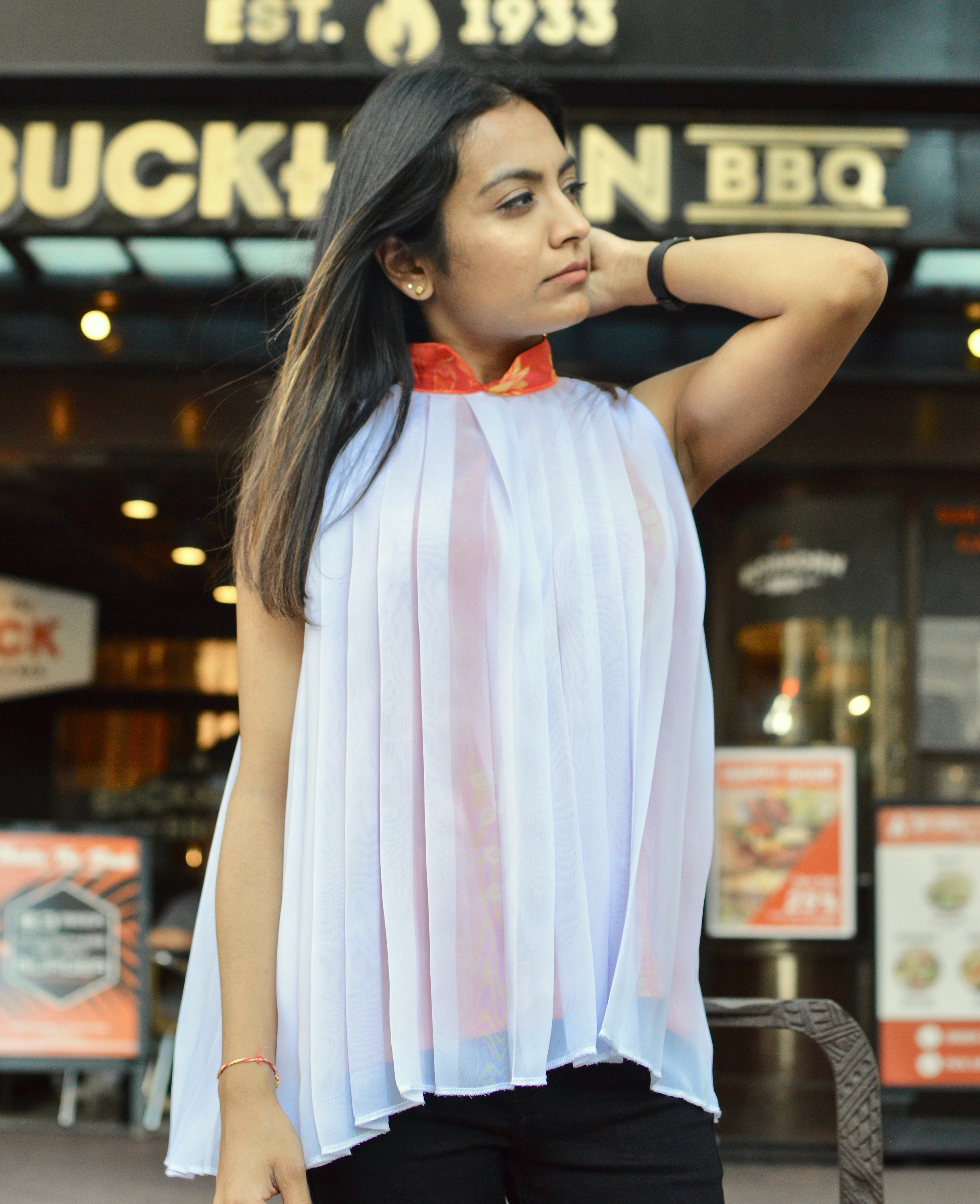 Sleeveless Pleated Overlay Halter-neck Blouse Silk Blend and - Etsy