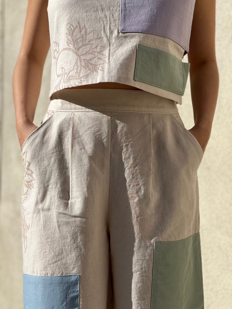 High-Waisted Wide-Leg Pants Linen Blend Hand Painted Textile Sustainable STANDARD 100 by OEKO-TEX image 3