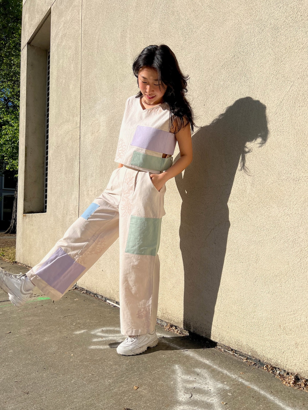 High-waisted Wide-leg Pants | Linen Blend | Hand Painted High-waisted Wide-leg Pants | Linen Blend | Hand Painted