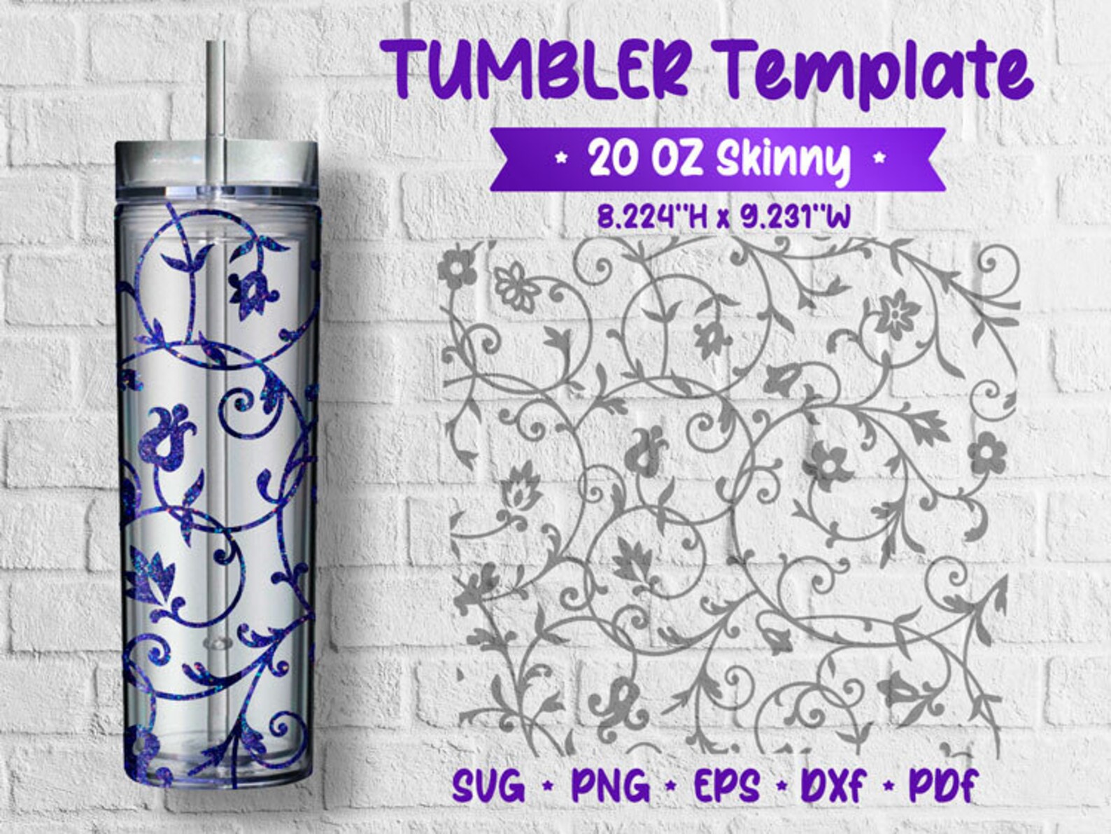Tumbler Template SVG 20oz Skinny New Flower 004V2 Etsy