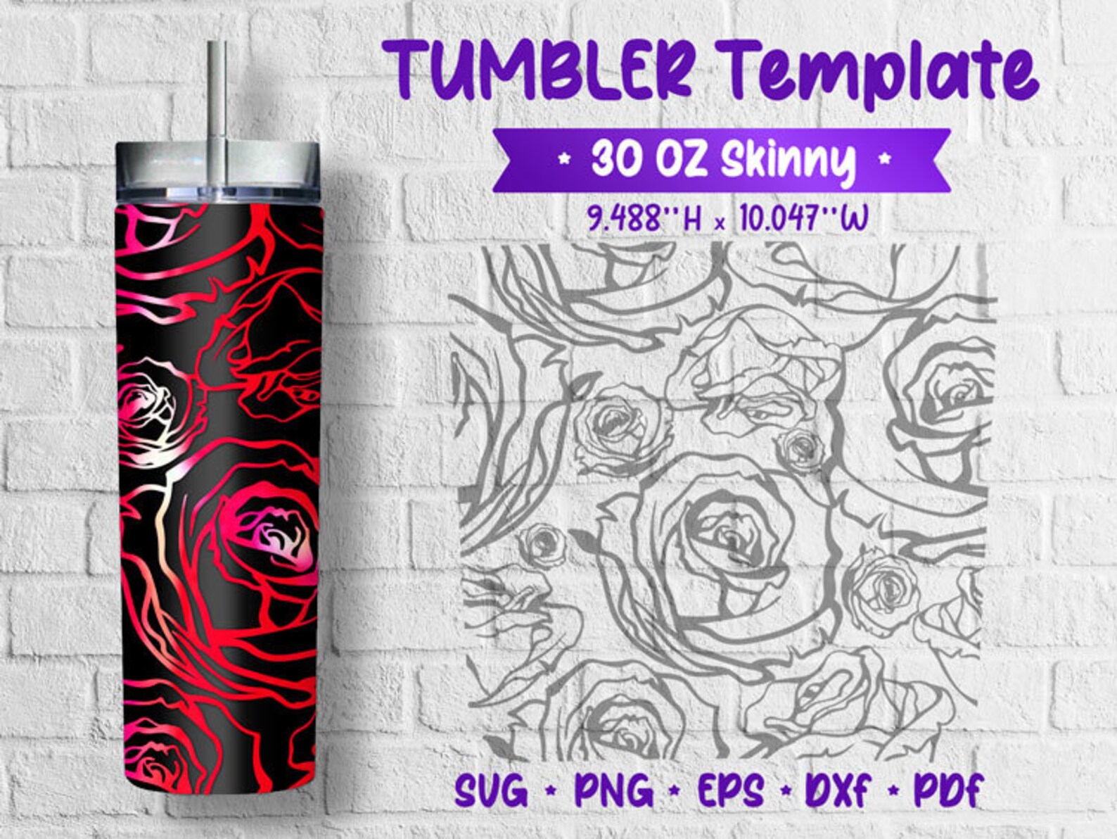 Tumbler Template SVG 30oz Skinny Flower 001 Etsy