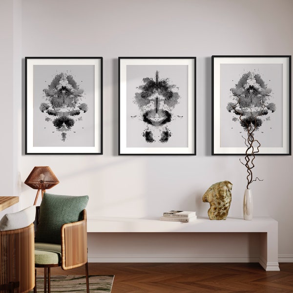 Inkblot office space black and white art dining room abstract art hallway