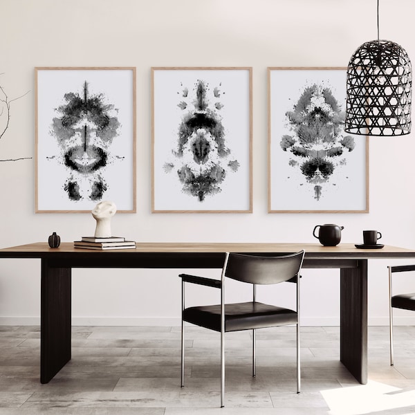 office space black and white art hallway walldecor inkblot art dining room