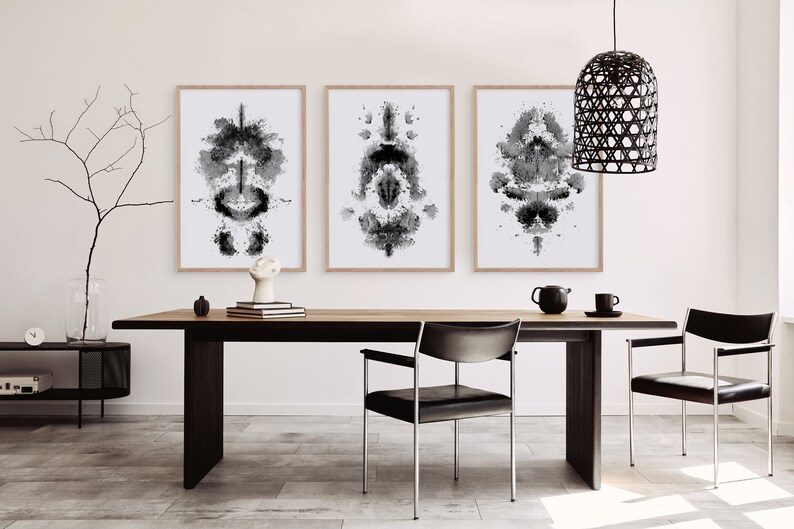 Inkblot Office Space Black and White Art Dining Room Abstract Art Hallway Etsy