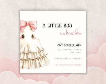 Ghost Halloween Baby Shower Invitation | Editable Canva Template (Digital Download)