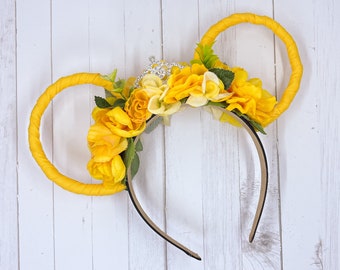 Belle Inspired Floral Mickey Mouse Ears / Disney World Ears / minnie ears / Princess Mickey ears