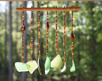 Sea Glass Window hanging or Windchime, wind chime fox beads