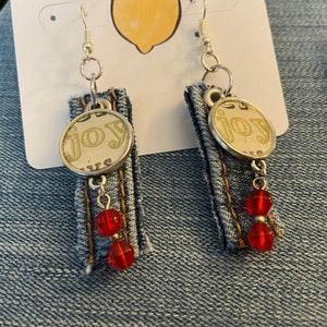 Upcycled Denim kerstoorbellen / kerstoorbellen / kerstsieraden / denim sieraden / kralen sieraden /