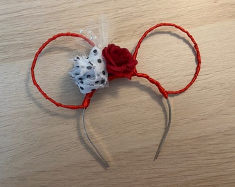Minnie Cruella Deville styled Mickey Ears American Doll Sized headband / American Girl  / Mickey Ears / floral Ears / Matching Disney Ears