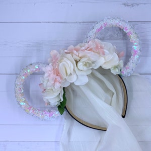 Bridal styled Mickey Mouse Ears woman&#39;s headband / honeymoon Mickey ears / Minnie Mouse ears / disney world Ears / bride mouse ears