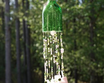 Wine Bottle and Sea Glass Windchime - "Wickedly Styled"