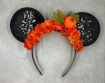 Halloween Party Mickey Ears / Floral Mickey Ears / Custom Mickey Ears / Disney Mickey Ears / Halloween Fall Mickey ears / Mickey Ears