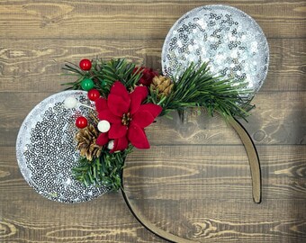 Christmas Party Jingle Mickey Ears / Floral Mickey Ears / Custom Mickey Ears / Disney Mickey Ears / Jingle bells ears / Mickey Ears Headband
