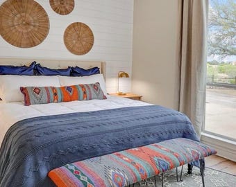 Southwest Rug Bench - Long 60" - Colorful Aztec Pattern