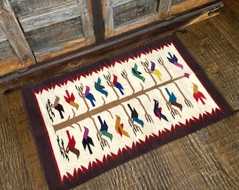 Alfombra de lana Árbol de la Vida: Manta de tejido azteca estilo suroeste (68 x 112 cm)