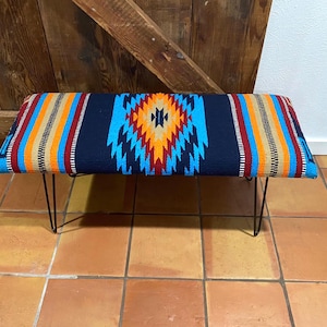 Southwest Rug Bench – 42" – Navy Aztec Diamond Pattern