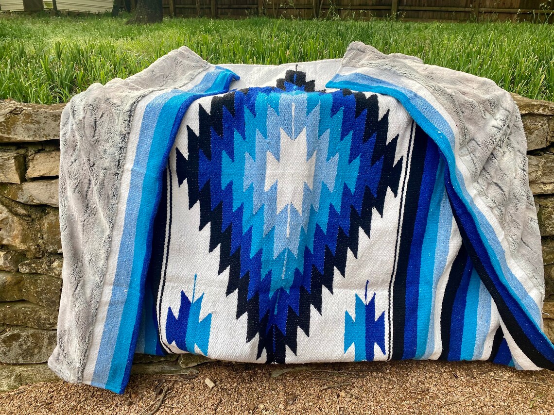 Mexican Blanket Faux Fur Blue throw Animal Print Fur Throw Etsy