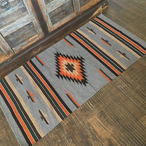 Grey Aztec rug, tribal rug, southwestern rug, kilim inspired boho rug for entryway, bathroom or accent rug 32X64