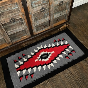 Black and Grey Aztec rug, tribal rug, southwestern throw rug, kilim, boho rug, entryway rug, bathroom rug, bath mat, western rug, accent rug