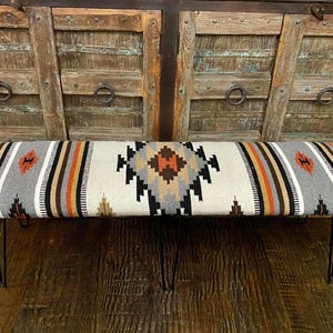 Southwest Rug Bench – Long 60" - White Aztec Diamond Pattern