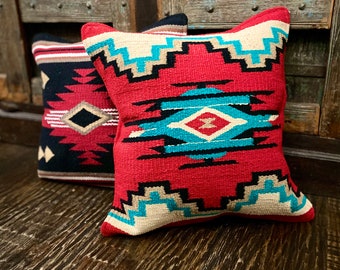 Retro Red and Turquoise Throw Pillow: Boho Southwestern Decor 18X18
