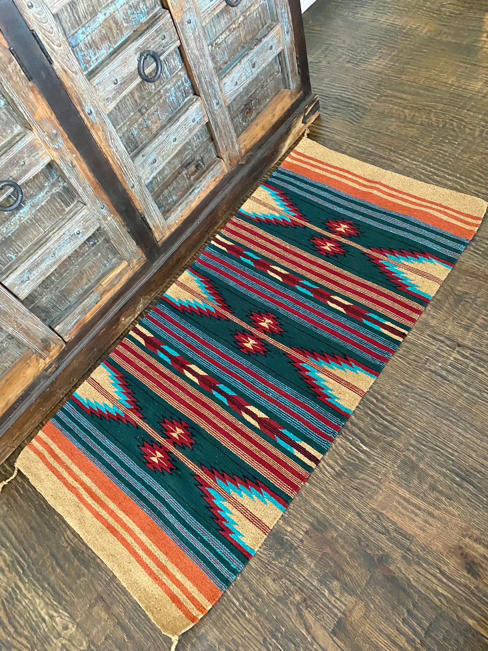 Green and Gold Aztec Rug Tribal Rug Southwestern Throw Rug - Etsy